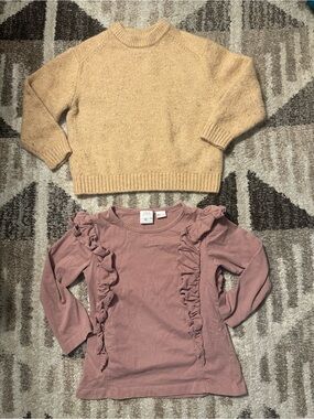 Zara Mauve Ruffle Long-Sleeve Top & Cream Knit Sweater